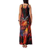Hawaiian Turtle with Volcanic Eruption Family Matching Tank Maxi Dress and Hawaiian Shirt Hibiscus Lei and Lava Flow an Abstract Texture