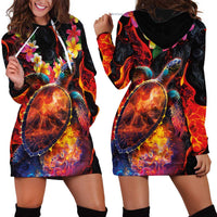 Hawaiian Turtle with Volcanic Eruption Hoodie Dress Hibiscus Lei and Lava Flow an Abstract Texture LT03 - Polynesian Pride