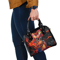 Hawaiian Turtle with Volcanic Eruption Shoulder Handbag Hibiscus Lei and Lava Flow an Abstract Texture