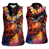 Hawaiian Turtle with Volcanic Eruption Women Sleeveless Polo Shirt Hibiscus Lei and Lava Flow an Abstract Texture LT03 - Polynesian Pride