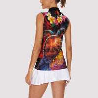 Hawaiian Turtle with Volcanic Eruption Women Sleeveless Polo Shirt Hibiscus Lei and Lava Flow an Abstract Texture LT03 - Polynesian Pride