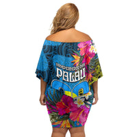 Palau Independence Day Family Matching Off Shoulder Short Dress and Hawaiian Shirt 1st October 30th Anniversary Polynesian Jungle Flower LT03 - Polynesian Pride