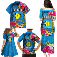 Palau Independence Day Family Matching Puletasi and Hawaiian Shirt 1st October 30th Anniversary Polynesian Jungle Flower LT03 - Polynesian Pride