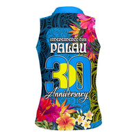 Palau Independence Day Women Sleeveless Polo Shirt 1st October 30th Anniversary Polynesian Jungle Flower LT03 - Polynesian Pride