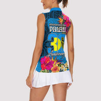 Palau Independence Day Women Sleeveless Polo Shirt 1st October 30th Anniversary Polynesian Jungle Flower LT03 - Polynesian Pride