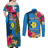Personalised Palau Independence Day Couples Matching Off Shoulder Maxi Dress and Long Sleeve Button Shirt 1st October 30th Anniversary Polynesian Jungle Flower LT03 - Polynesian Pride