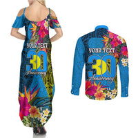 Personalised Palau Independence Day Couples Matching Summer Maxi Dress and Long Sleeve Button Shirt 1st October 30th Anniversary Polynesian Jungle Flower LT03 - Polynesian Pride