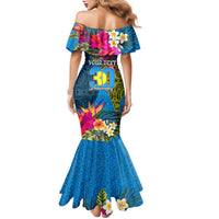 Personalised Palau Independence Day Family Matching Mermaid Dress and Hawaiian Shirt 1st October 30th Anniversary Polynesian Jungle Flower LT03 - Polynesian Pride