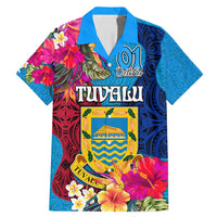 Tuvalu Independence Day Family Matching Mermaid Dress and Hawaiian Shirt 1st October 46th Anniversary Polynesian Jungle Flower LT03 Dad's Shirt - Short Sleeve Blue - Polynesian Pride