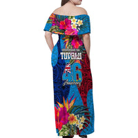 Tuvalu Independence Day Family Matching Off Shoulder Maxi Dress and Hawaiian Shirt 1st October 46th Anniversary Polynesian Jungle Flower LT03 - Polynesian Pride