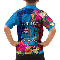 Personalised Tuvalu Independence Day Family Matching Off The Shoulder Long Sleeve Dress and Hawaiian Shirt 1st October 46th Anniversary Polynesian Jungle Flower LT03 - Polynesian Pride
