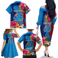 Personalised Tuvalu Independence Day Family Matching Off The Shoulder Long Sleeve Dress and Hawaiian Shirt 1st October 46th Anniversary Polynesian Jungle Flower LT03 - Polynesian Pride