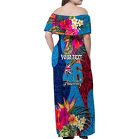 Personalised Tuvalu Independence Day Family Matching Off Shoulder Maxi Dress and Hawaiian Shirt 1st October 46th Anniversary Polynesian Jungle Flower LT03 - Polynesian Pride