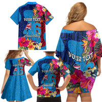 Personalised Tuvalu Independence Day Family Matching Off Shoulder Short Dress and Hawaiian Shirt 1st October 46th Anniversary Polynesian Jungle Flower LT03 - Polynesian Pride