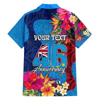 Personalised Tuvalu Independence Day Family Matching Short Sleeve Bodycon Dress and Hawaiian Shirt 1st October 46th Anniversary Polynesian Jungle Flower LT03 - Polynesian Pride
