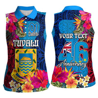 Personalised Tuvalu Independence Day Women Sleeveless Polo Shirt 1st October 46th Anniversary Polynesian Jungle Flower LT03 - Polynesian Pride