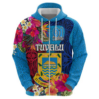 Personalised Tuvalu Independence Day Zip Hoodie 1st October 46th Anniversary Polynesian Jungle Flower