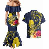 Niue Independence Day Couples Matching Mermaid Dress and Hawaiian Shirt Hiapo Pattern Hibiscus Plumeria and Uga LT03 - Polynesian Pride