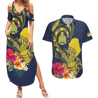Niue Independence Day Couples Matching Summer Maxi Dress and Hawaiian Shirt Hiapo Pattern Hibiscus Plumeria and Uga LT03 Yellow - Polynesian Pride