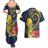 Niue Independence Day Couples Matching Summer Maxi Dress and Hawaiian Shirt Hiapo Pattern Hibiscus Plumeria and Uga LT03 - Polynesian Pride
