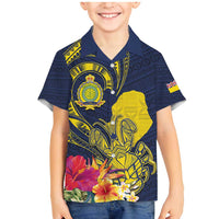 Niue Independence Day Family Matching Mermaid Dress and Hawaiian Shirt Hiapo Pattern Hibiscus Plumeria and Uga LT03 Son's Shirt Yellow - Polynesian Pride
