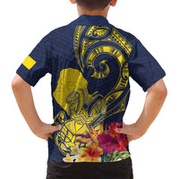 Niue Independence Day Family Matching Off Shoulder Maxi Dress and Hawaiian Shirt Hiapo Pattern Hibiscus Plumeria and Uga LT03 - Polynesian Pride