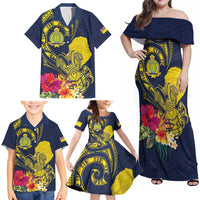 Niue Independence Day Family Matching Off Shoulder Maxi Dress and Hawaiian Shirt Hiapo Pattern Hibiscus Plumeria and Uga LT03 - Polynesian Pride