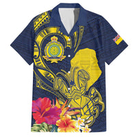 Niue Independence Day Family Matching Off Shoulder Short Dress and Hawaiian Shirt Hiapo Pattern Hibiscus Plumeria and Uga LT03 Dad's Shirt - Short Sleeve Yellow - Polynesian Pride