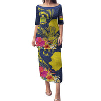 Niue Independence Day Family Matching Puletasi and Hawaiian Shirt Hiapo Pattern Hibiscus Plumeria and Uga LT03 Mom's Dress Yellow - Polynesian Pride
