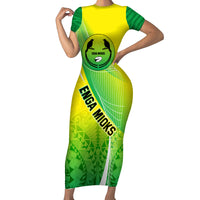 Enga Mioks Rugby Short Sleeve Bodycon Dress Papua New Guinea Polynesian Tattoo LT03 Long Dress Green - Polynesian Pride