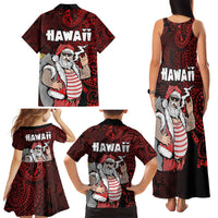 Hawaii Aloha Santa Claus Funny Polynesian Tattoo Family Matching Tank Maxi Dress and Hawaiian Shirt Red Color LT03 - Polynesian Pride
