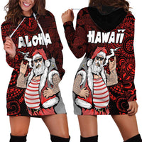 Hawaii Aloha Santa Claus Funny Polynesian Tattoo Hoodie Dress Red Color LT03 - Polynesian Pride