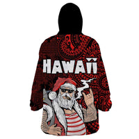 Hawaii Aloha Santa Claus Funny Polynesian Tattoo Wearable Blanket Hoodie Red Color LT03 - Polynesian Pride