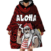Hawaii Aloha Santa Claus Funny Polynesian Tattoo Wearable Blanket Hoodie Red Color LT03 - Polynesian Pride