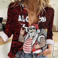 Hawaii Aloha Santa Claus Funny Polynesian Tattoo Women Casual Shirt Red Color LT03 Female Red - Polynesian Pride