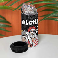 Hawaii Aloha Santa Claus Funny Polynesian Tattoo 4 in 1 Can Cooler Tumbler Black Color LT03 - Polynesian Pride