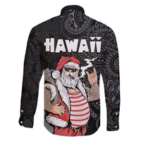 Hawaii Aloha Santa Claus Funny Polynesian Tattoo Family Matching Long Sleeve Bodycon Dress and Hawaiian Shirt Black Color LT03 - Polynesian Pride