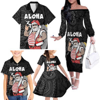 Hawaii Aloha Santa Claus Funny Polynesian Tattoo Family Matching Off The Shoulder Long Sleeve Dress and Hawaiian Shirt Black Color LT03 - Polynesian Pride