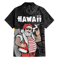 Hawaii Aloha Santa Claus Funny Polynesian Tattoo Family Matching Off Shoulder Maxi Dress and Hawaiian Shirt Black Color LT03 - Polynesian Pride