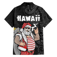 Hawaii Aloha Santa Claus Funny Polynesian Tattoo Family Matching Off Shoulder Short Dress and Hawaiian Shirt Black Color LT03 - Polynesian Pride