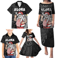 Hawaii Aloha Santa Claus Funny Polynesian Tattoo Family Matching Puletasi and Hawaiian Shirt Black Color LT03 - Polynesian Pride
