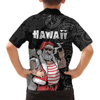 Hawaii Aloha Santa Claus Funny Polynesian Tattoo Family Matching Short Sleeve Bodycon Dress and Hawaiian Shirt Black Color LT03 - Polynesian Pride