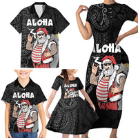 Hawaii Aloha Santa Claus Funny Polynesian Tattoo Family Matching Short Sleeve Bodycon Dress and Hawaiian Shirt Black Color LT03 - Polynesian Pride