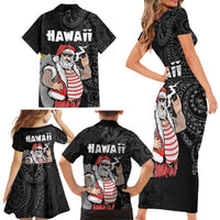 Hawaii Aloha Santa Claus Funny Polynesian Tattoo Family Matching Short Sleeve Bodycon Dress and Hawaiian Shirt Black Color LT03 - Polynesian Pride