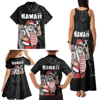 Hawaii Aloha Santa Claus Funny Polynesian Tattoo Family Matching Tank Maxi Dress and Hawaiian Shirt Black Color LT03 - Polynesian Pride