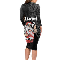 Hawaii Aloha Santa Claus Funny Polynesian Tattoo Long Sleeve Bodycon Dress Black Color LT03 - Polynesian Pride