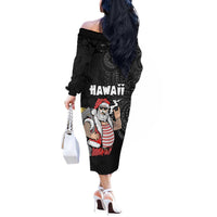 Hawaii Aloha Santa Claus Funny Polynesian Tattoo Off The Shoulder Long Sleeve Dress Black Color LT03 - Polynesian Pride