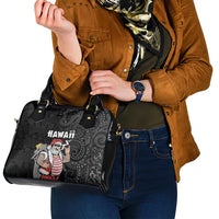 Hawaii Aloha Santa Claus Funny Polynesian Tattoo Shoulder Handbag Black Color