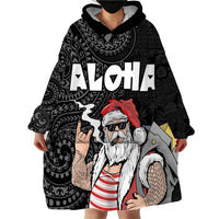 Hawaii Aloha Santa Claus Funny Polynesian Tattoo Wearable Blanket Hoodie Black Color LT03 - Polynesian Pride