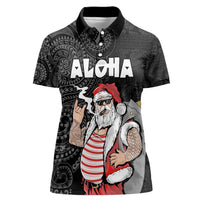 Hawaii Aloha Santa Claus Funny Polynesian Tattoo Women Polo Shirt Black Color LT03 Female Black - Polynesian Pride